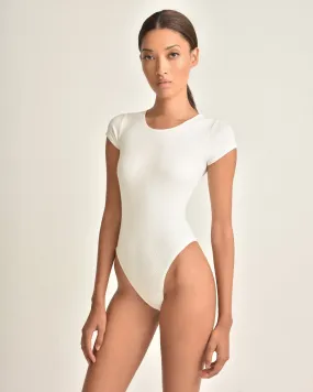 Dani Crewneck Ribbed Bodysuit in Ivory White