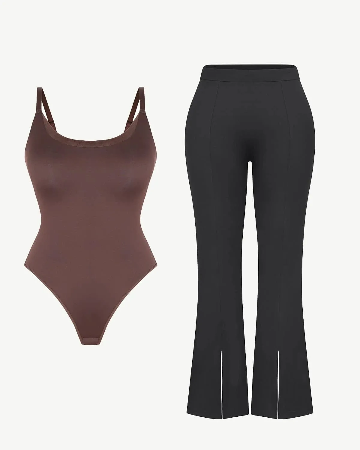 1 Cami Thong Bodysuit   1 Front Slit Flare Legging