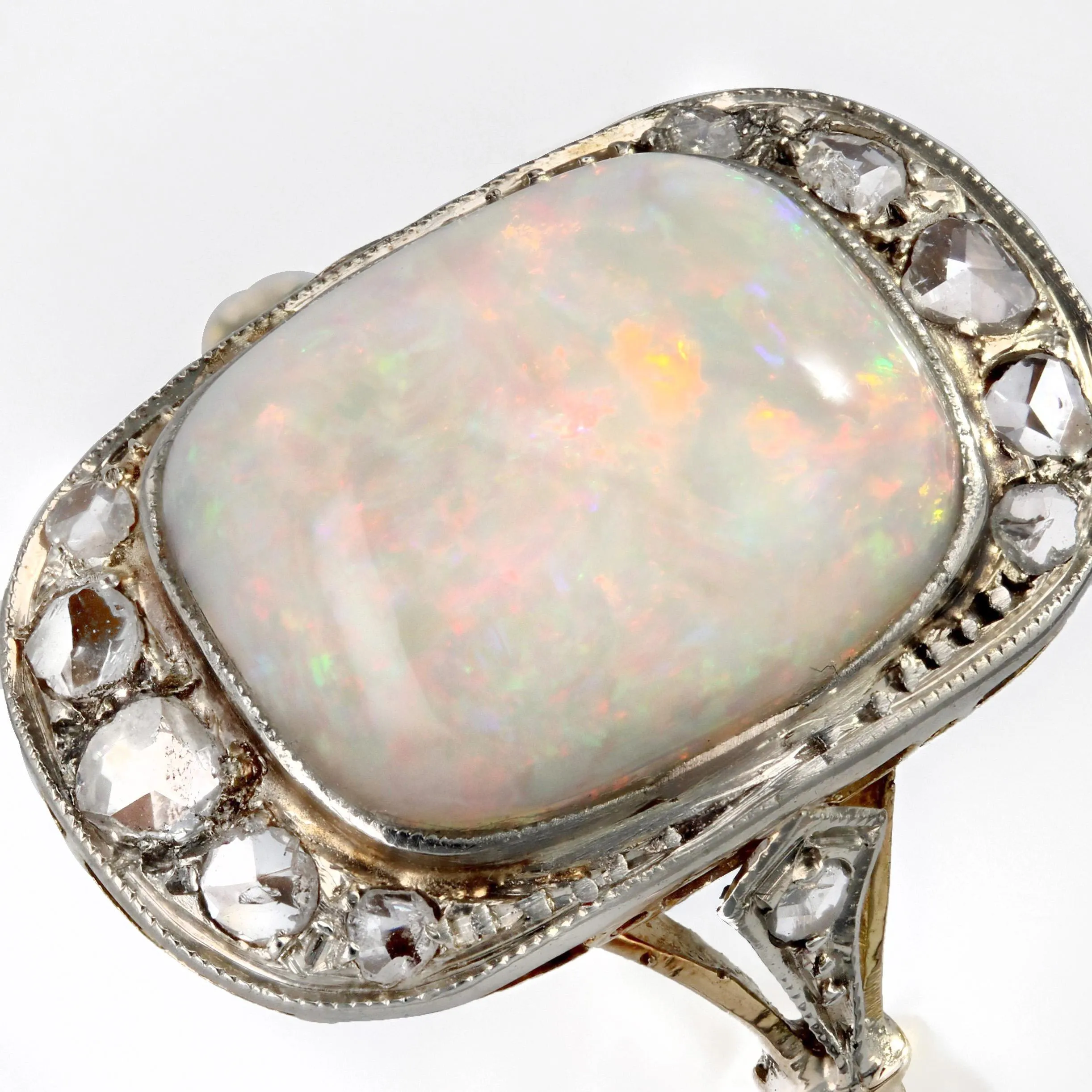 1920s White Opal Diamonds 18 Karat Yellow Gold Platinum Ring