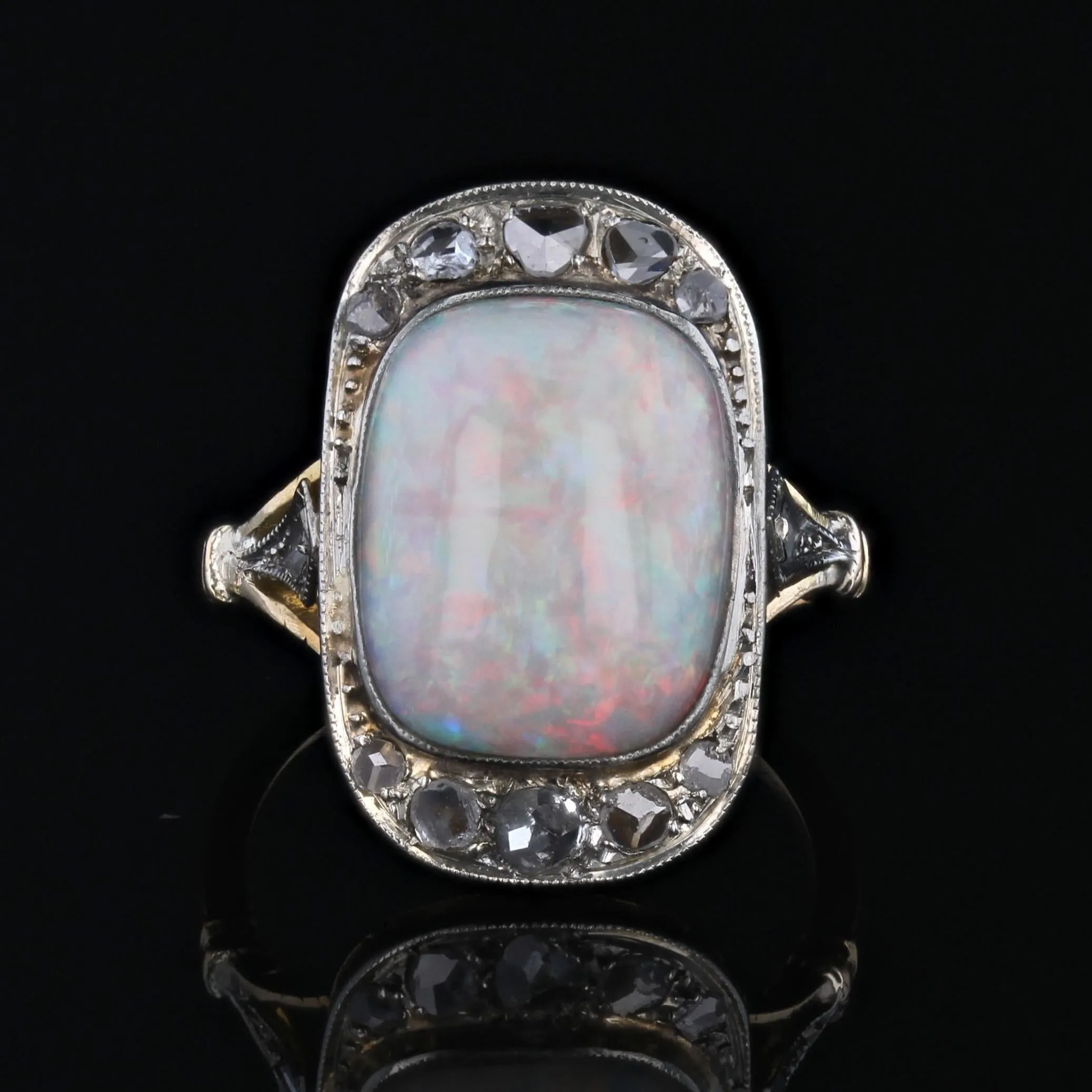 1920s White Opal Diamonds 18 Karat Yellow Gold Platinum Ring