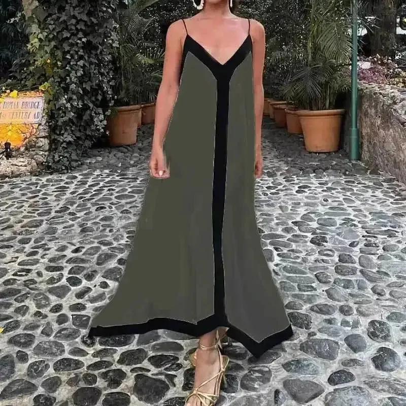 2024 Sexy Backless V-neck Summer Beach Vacation Maxi Dress