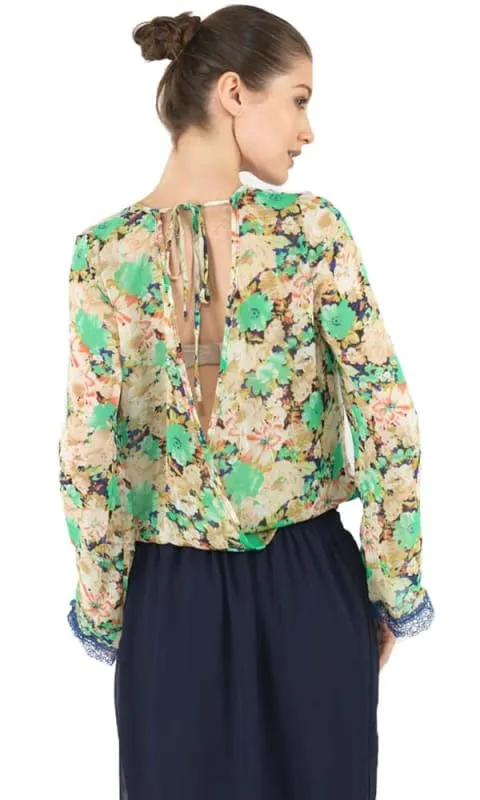 27415 Overlapped Floral Blouse - Blue