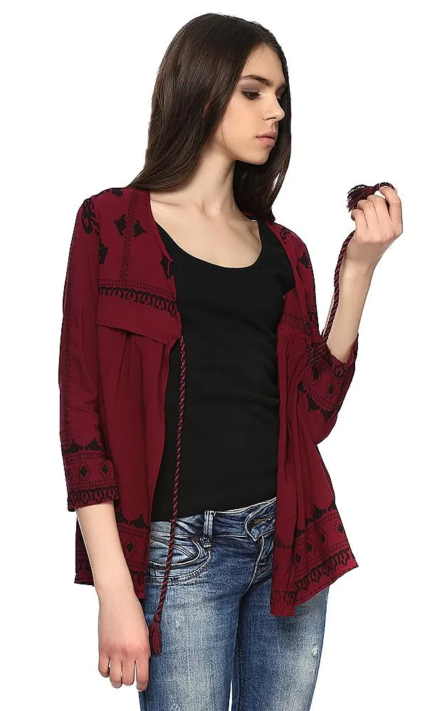 38763 Printed Cardigan - Dark Burgundy