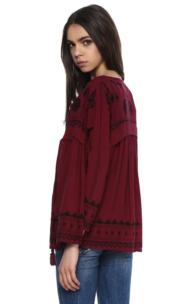 38763 Printed Cardigan - Dark Burgundy