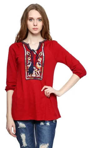 39337 Embroidery Panel Top Tassel Detail - Red