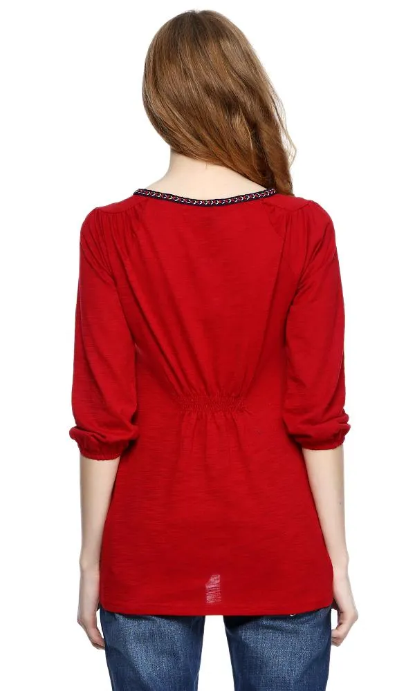 39337 Embroidery Panel Top Tassel Detail - Red