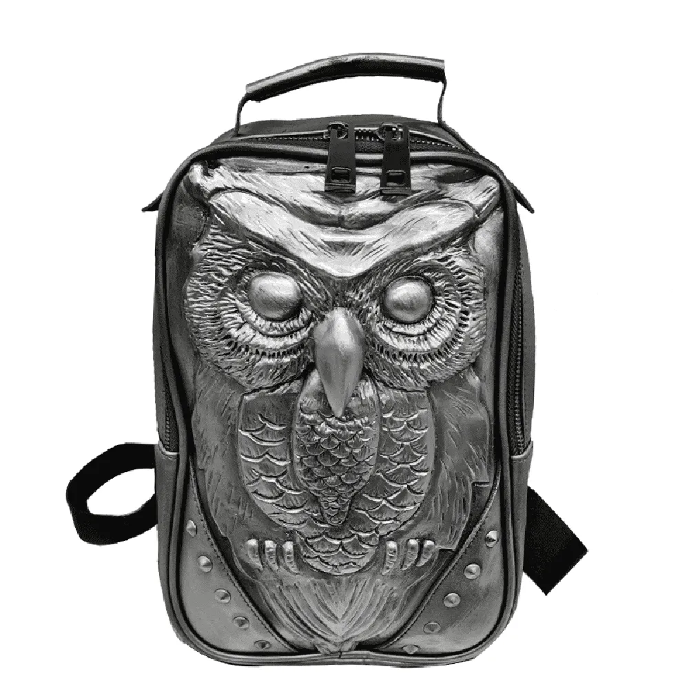 3D Backpack 3D Owl 3D Girls Owl Handle Shoulder Messenger Cross body Backpack Backpack,Girls Mini Graphic Embossed PU Leather Backpack Silver