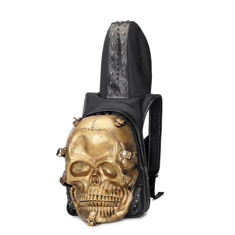 3D Skull Backpack Rivets Skull Backpack With Hoodie Cap