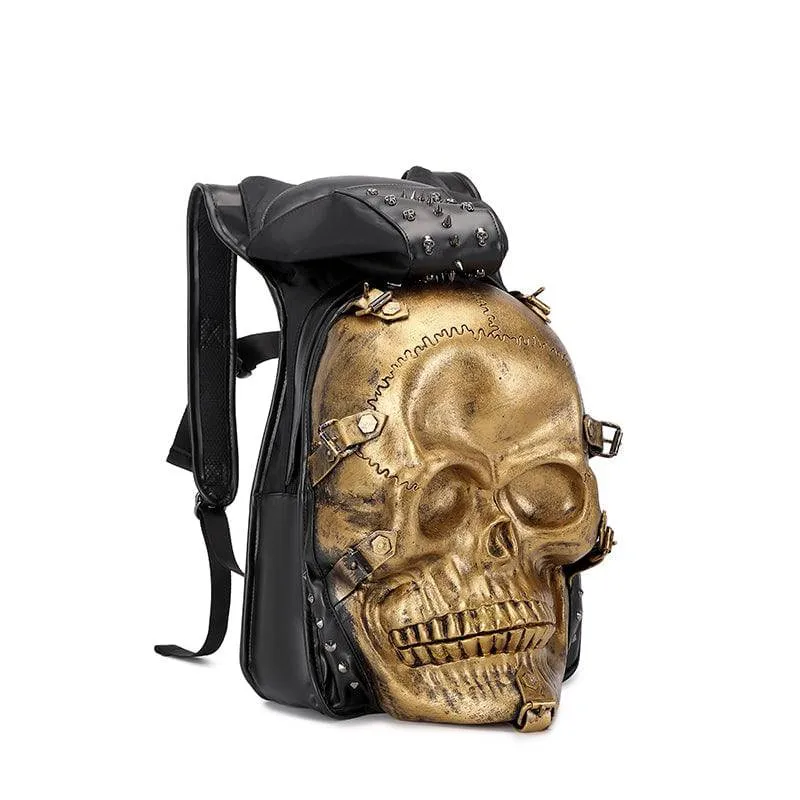 3D Skull Backpack Rivets Skull Backpack With Hoodie Cap