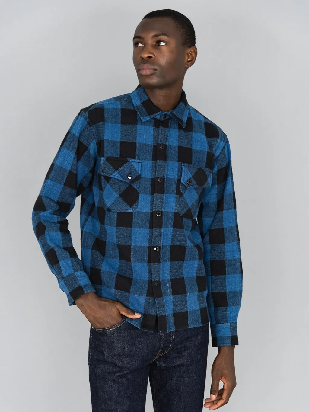 3sixteen Crosscut Flannel Indigo Buffalo Plaid