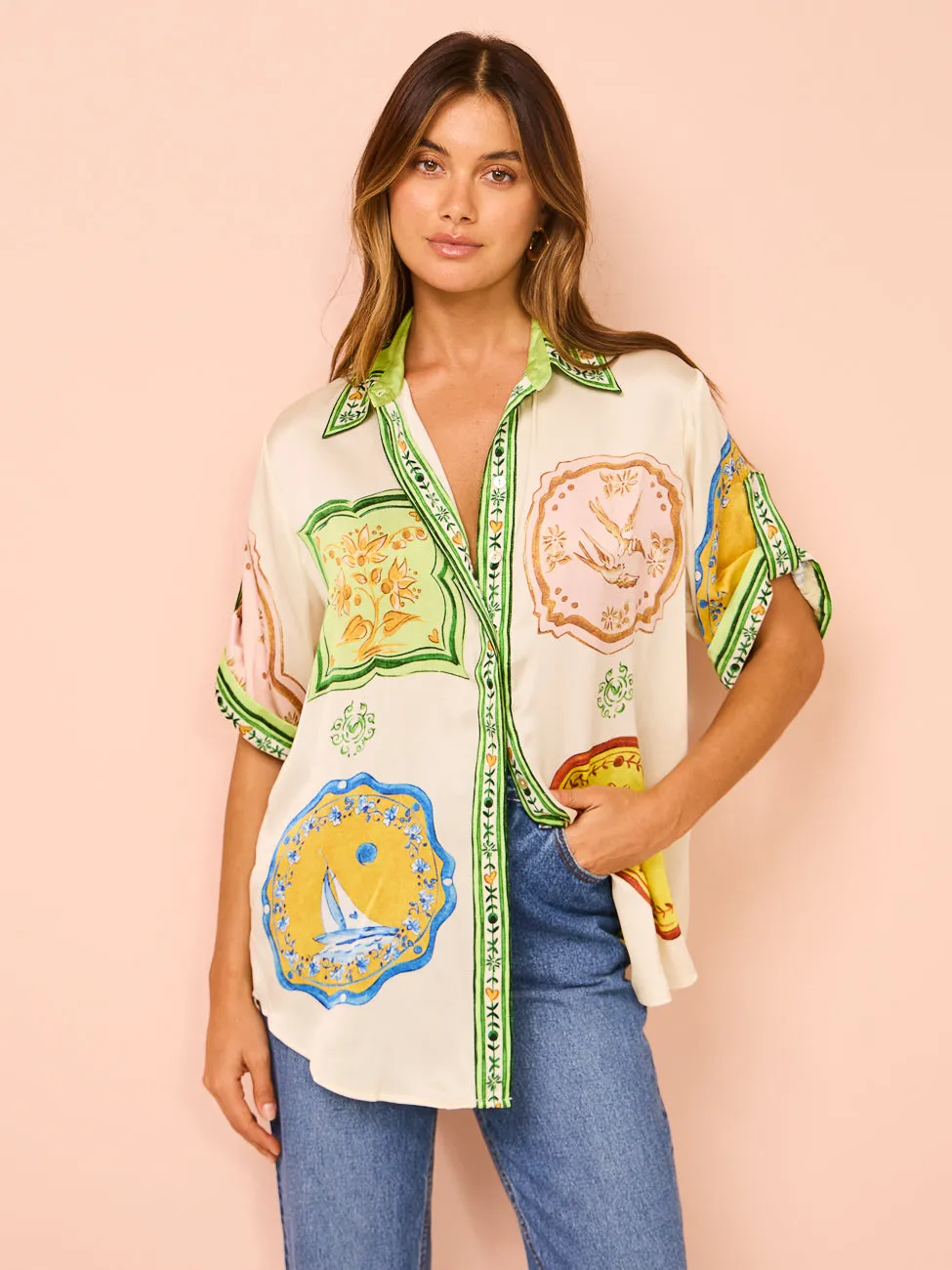 Alemais Porcelain Silk Shirt in Cream