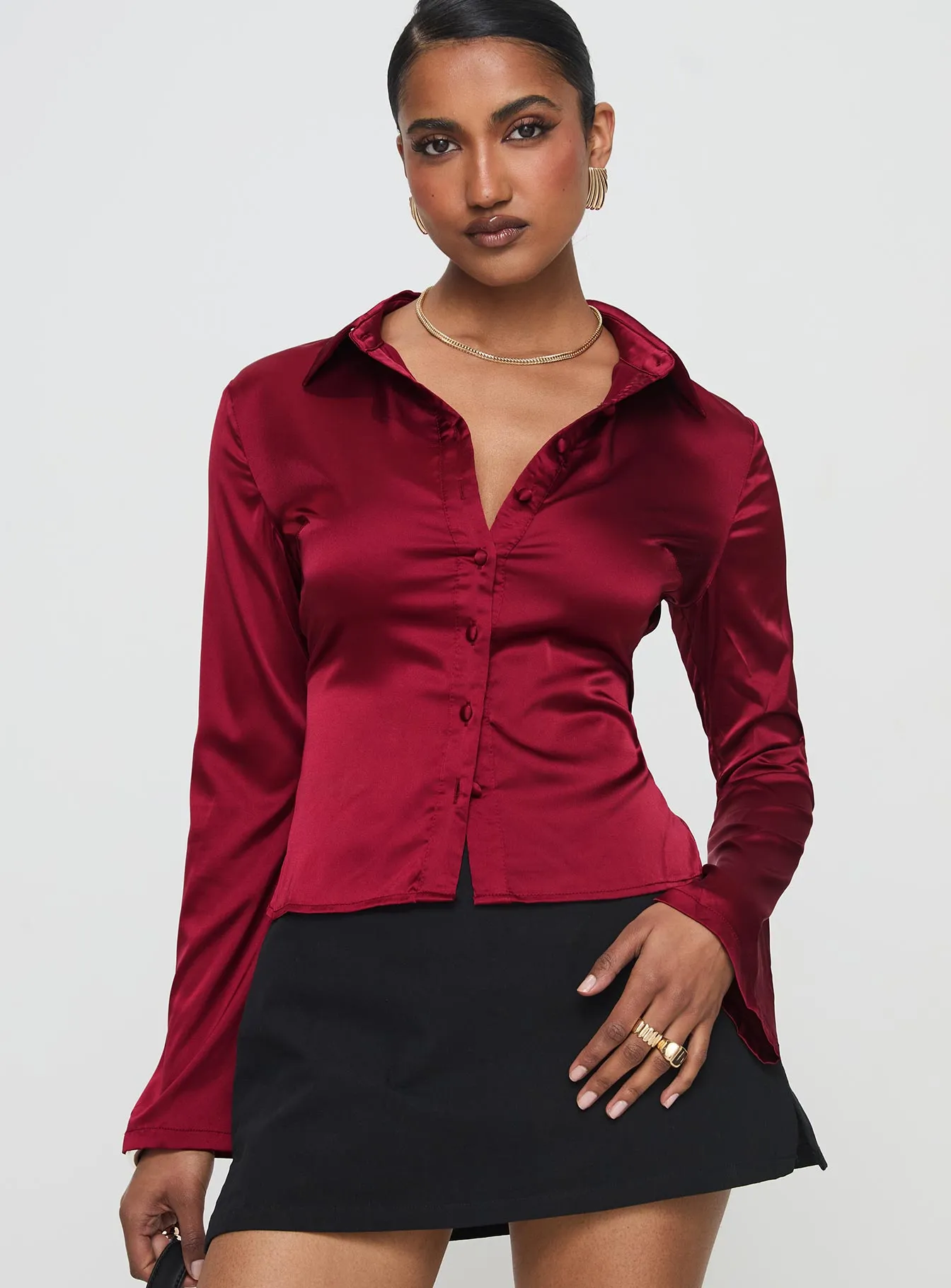 Anni Satin Shirt Burgundy