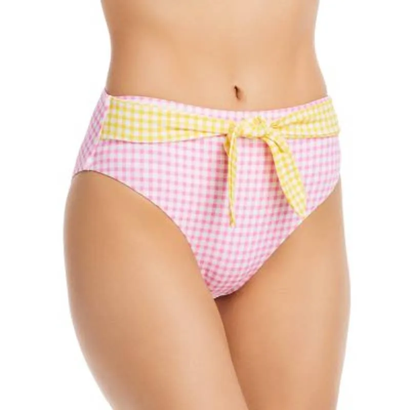 AQUA Ladies Pink, Yellow, & White Colorblock Gingham Bikini, Size Medium, NWT!