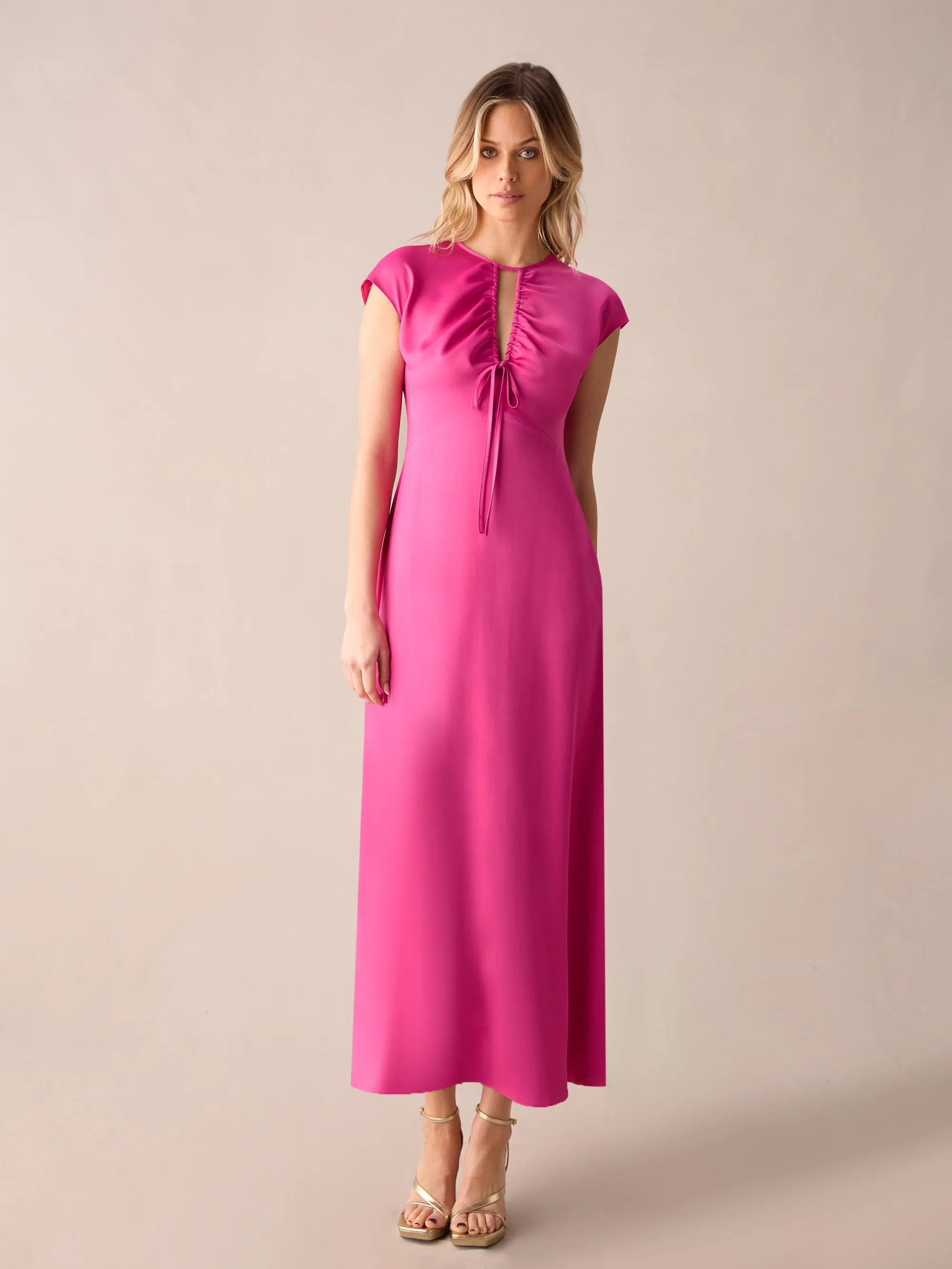 Arabella Pink Satin Keyhole Front Dress