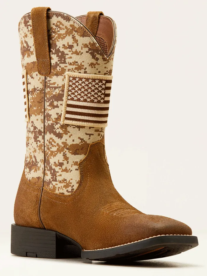 Ariat 10019959 Mens Sport Patriot Western Boot Antique Mocha Suede Camo