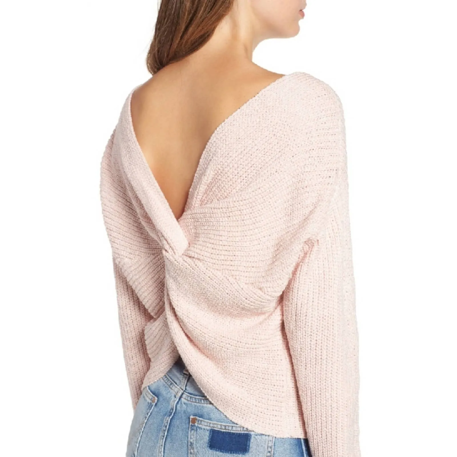 Astr The Label Twist Back V Neck Sweater Cotton Candy XL