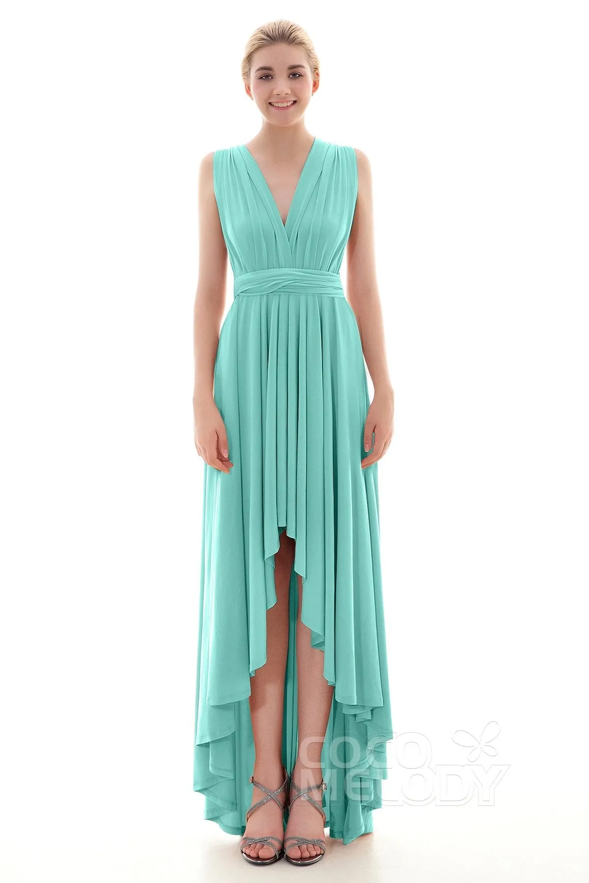 Asymmetrical High-Low Knitted Bridesmaid Dress COED16001