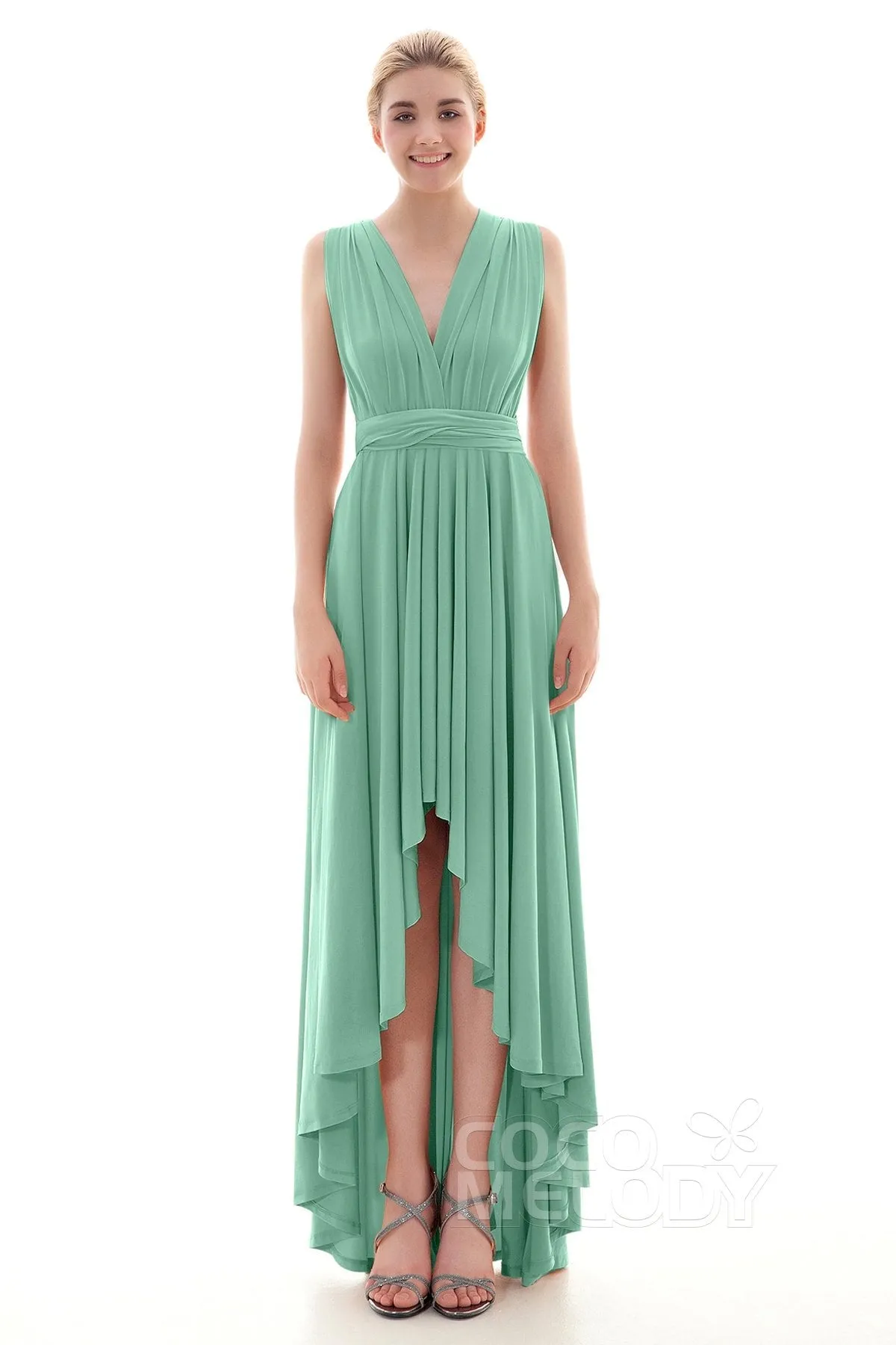 Asymmetrical High-Low Knitted Bridesmaid Dress COED16001