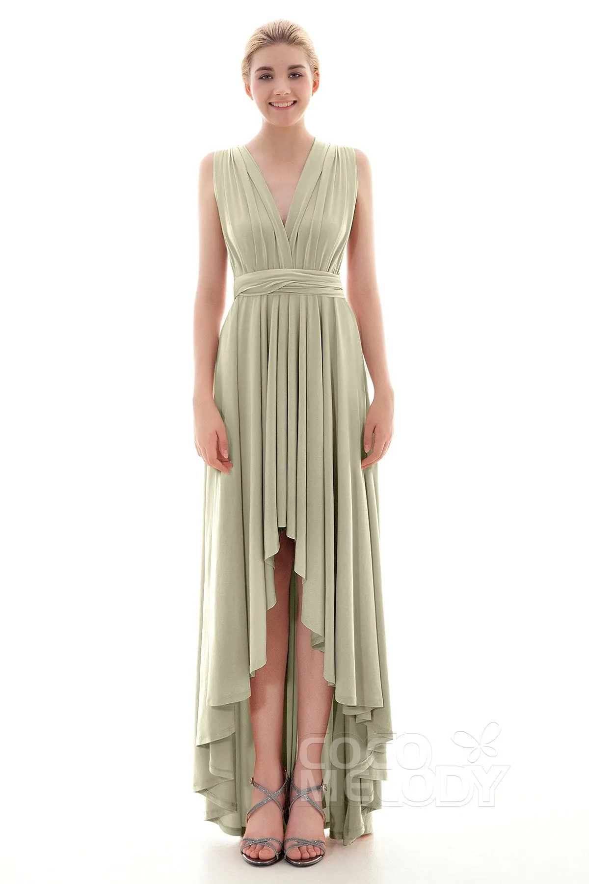 Asymmetrical High-Low Knitted Bridesmaid Dress COED16001