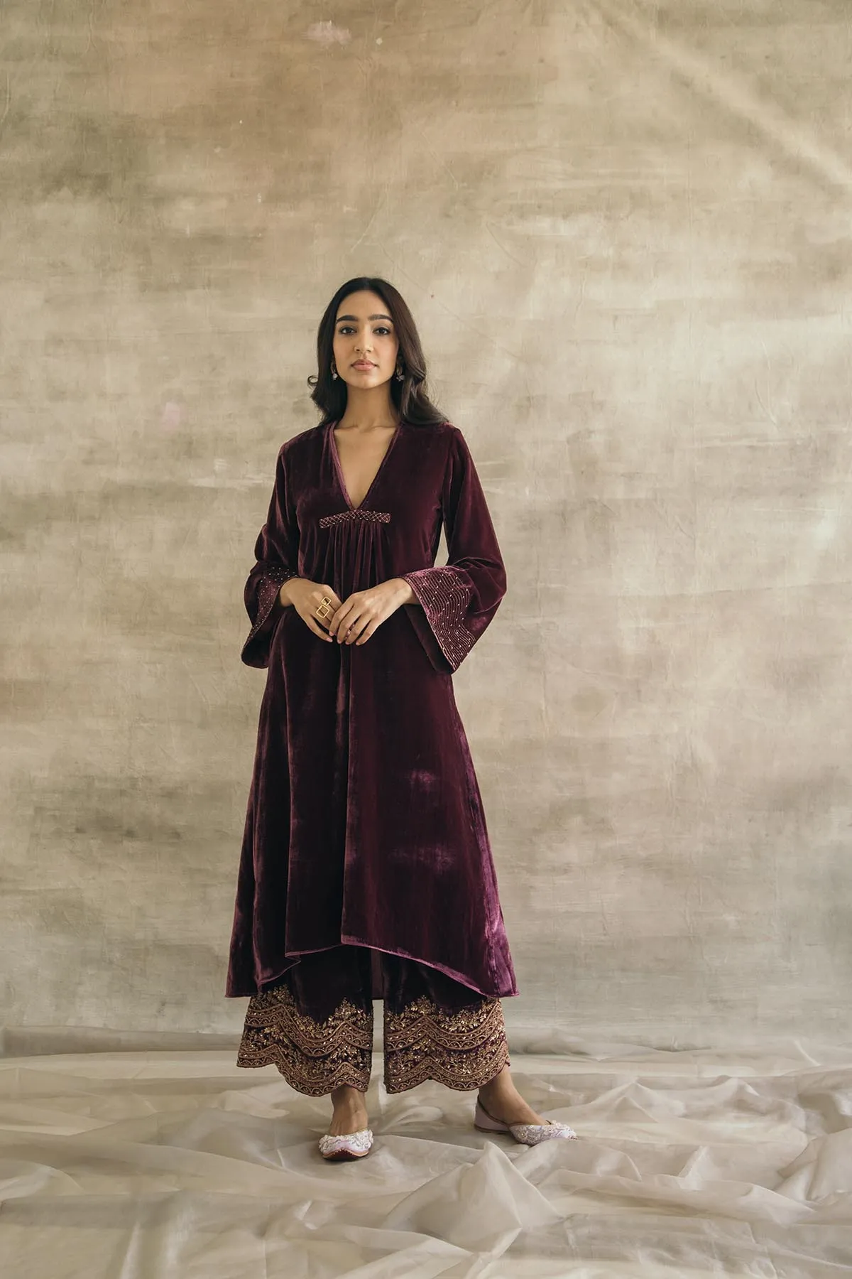 Asymmetrical Velvet Kurta Set