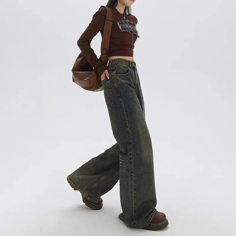 Autumn Fashion Vintage Loose Straight Wide Leg Jeans