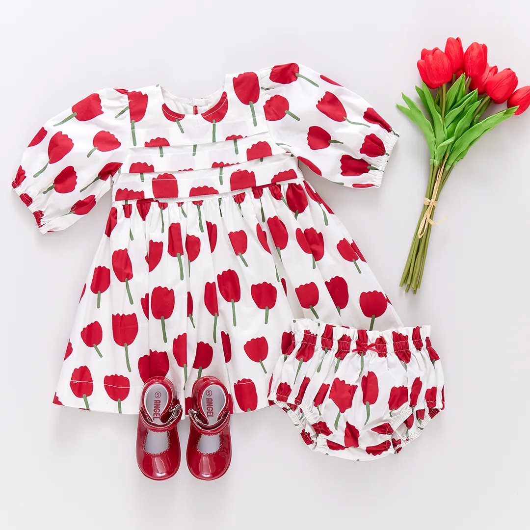 Baby Girls Evelyn Dress Set - Red Tulips