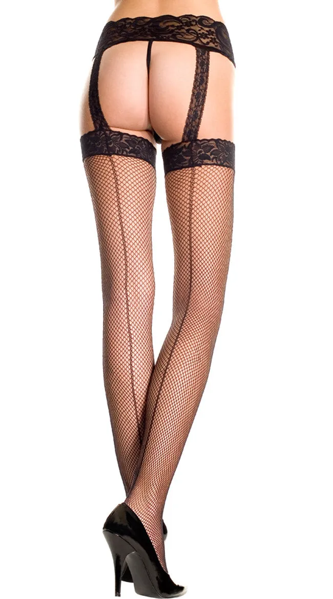 Backseam Fishnet Garterbelt Stockings