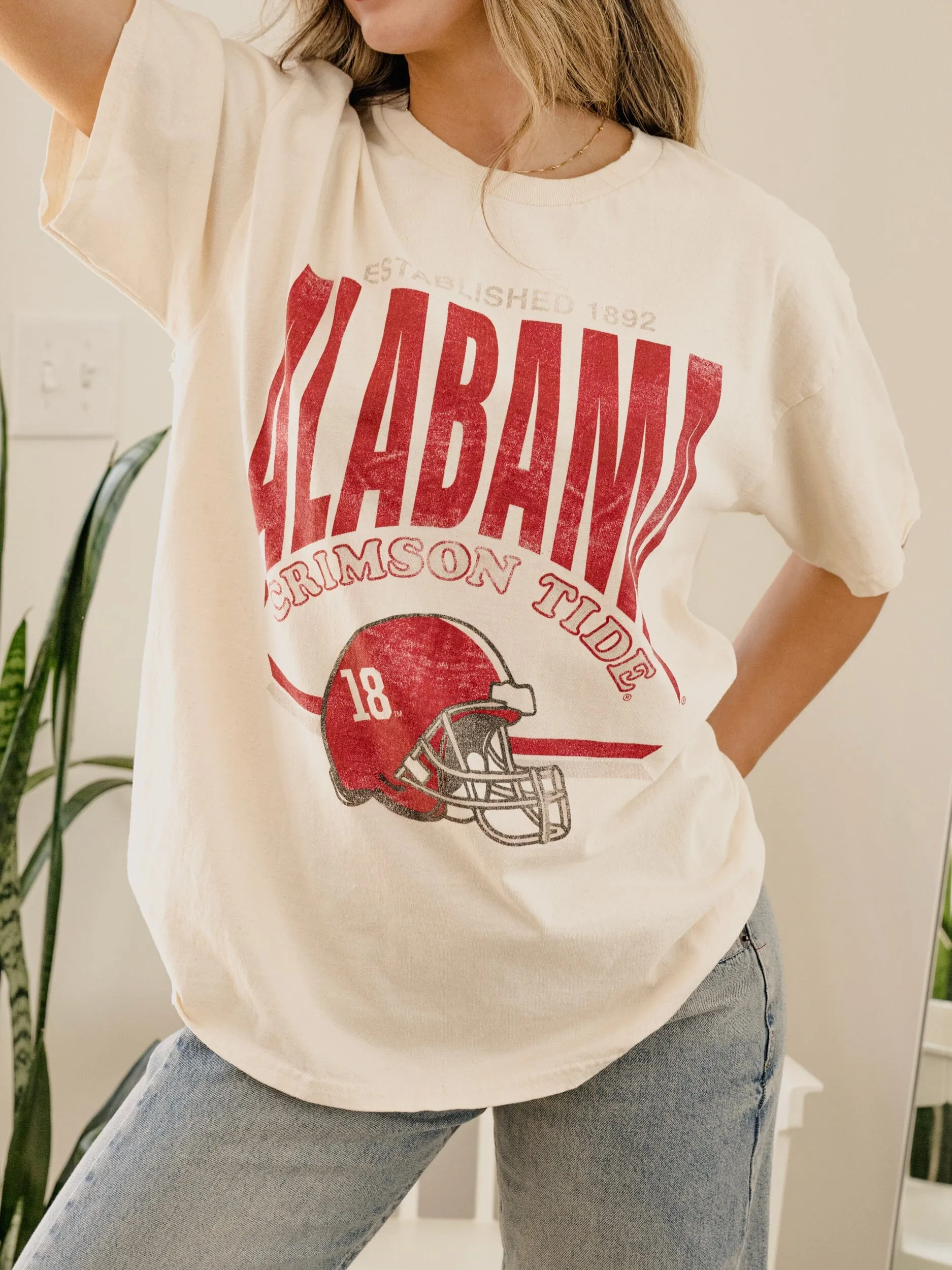 Bama Established Date Helmet Off White Thrifted Tee