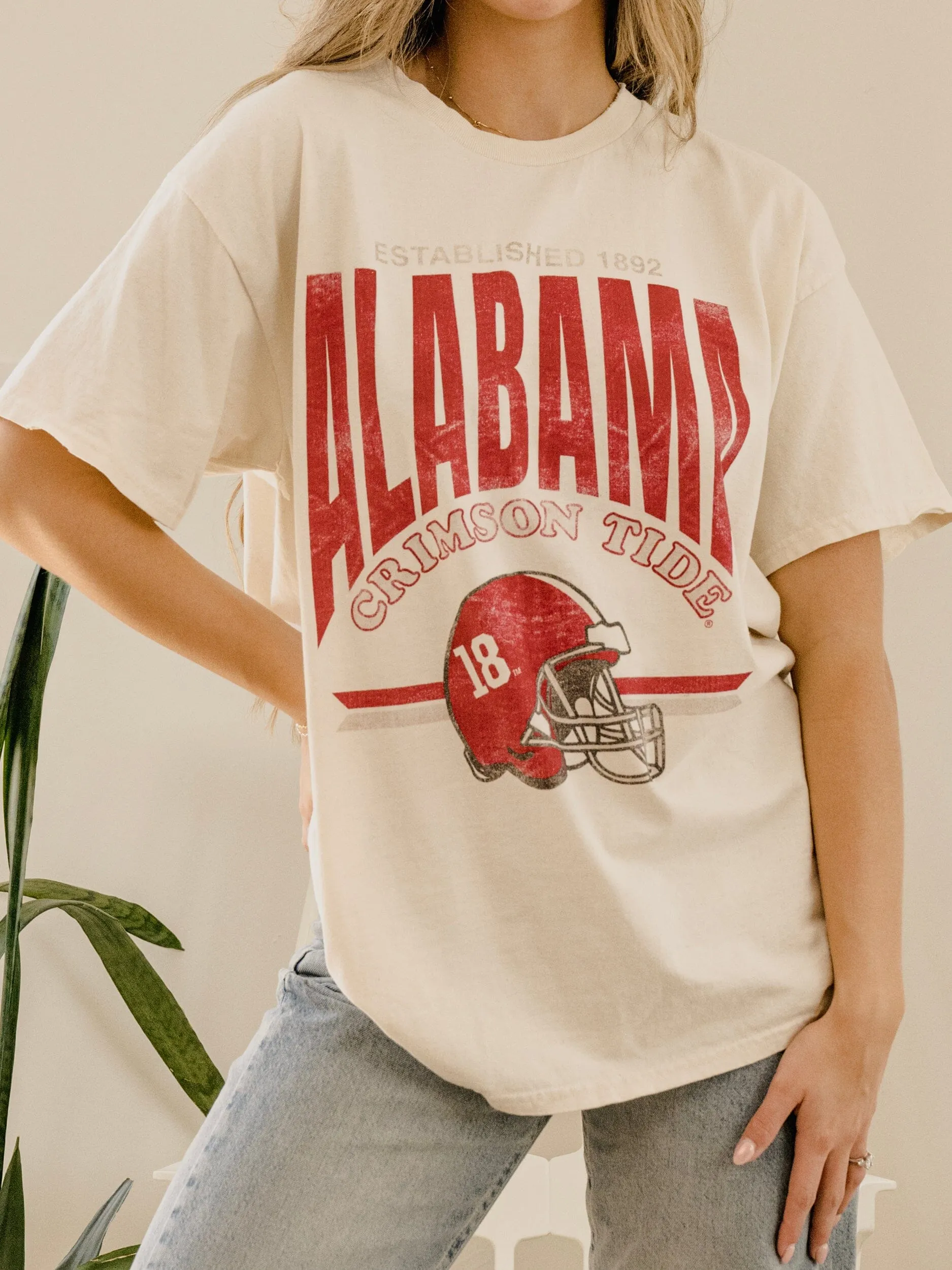 Bama Established Date Helmet Off White Thrifted Tee