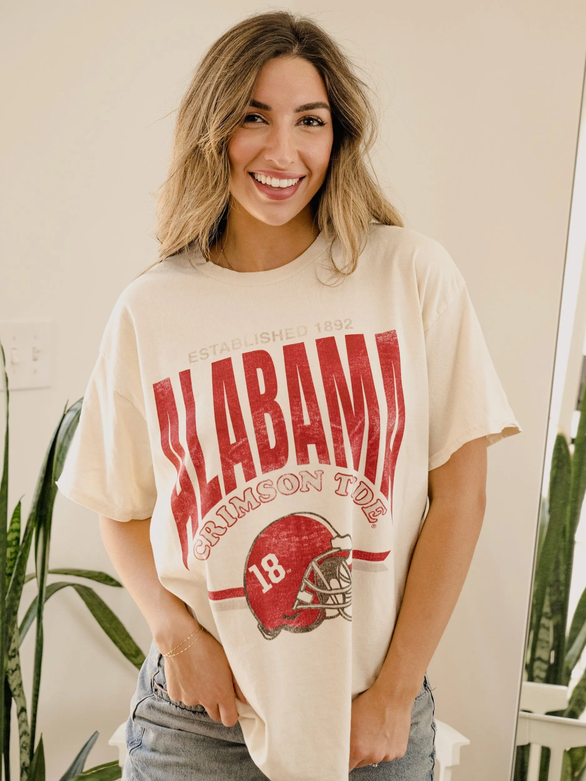 Bama Established Date Helmet Off White Thrifted Tee