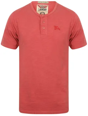 Barry Cotton Slub T-Shirt with Henley Neckline in Red - Tokyo Laundry