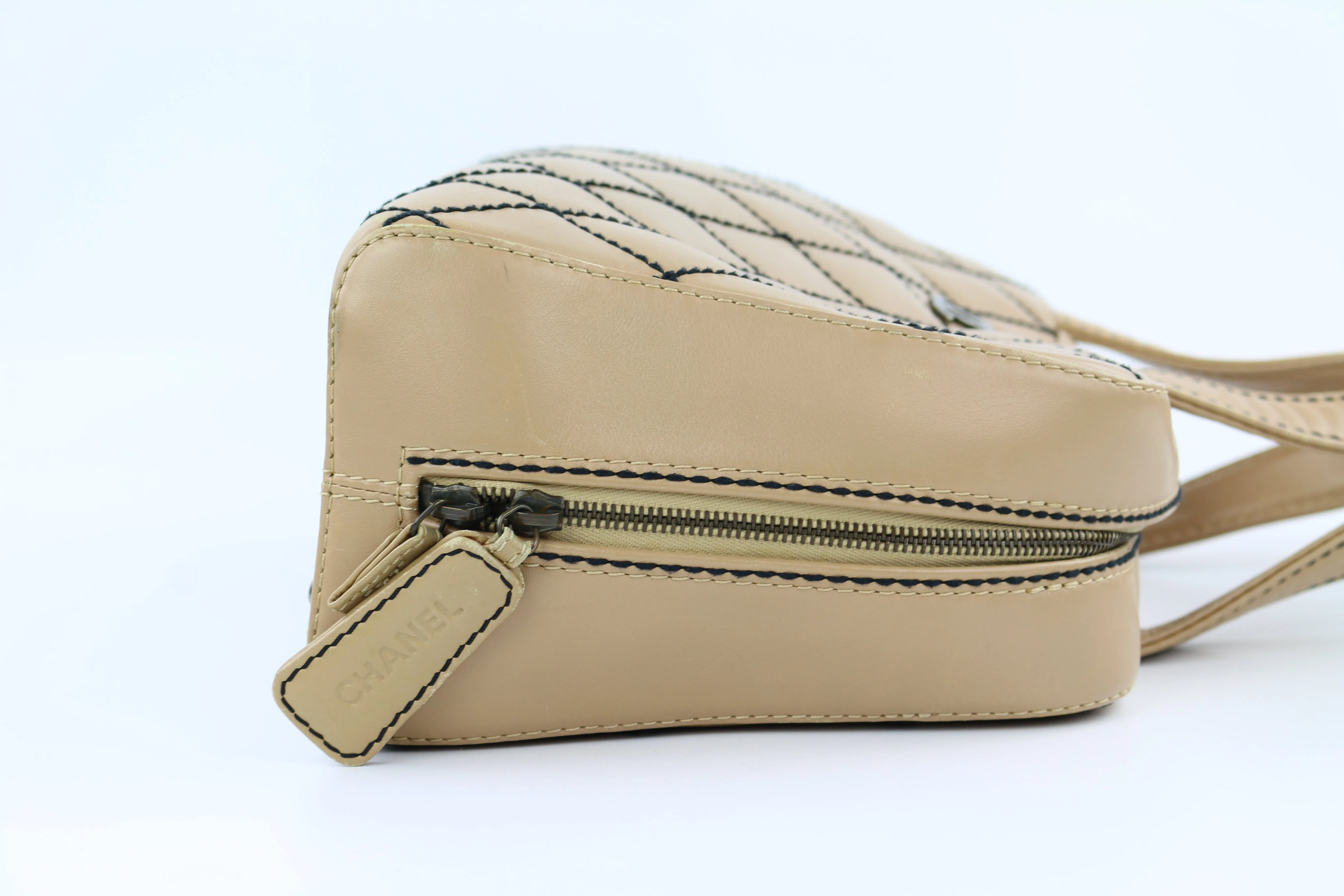 Beige Large Surpique Boston Bag