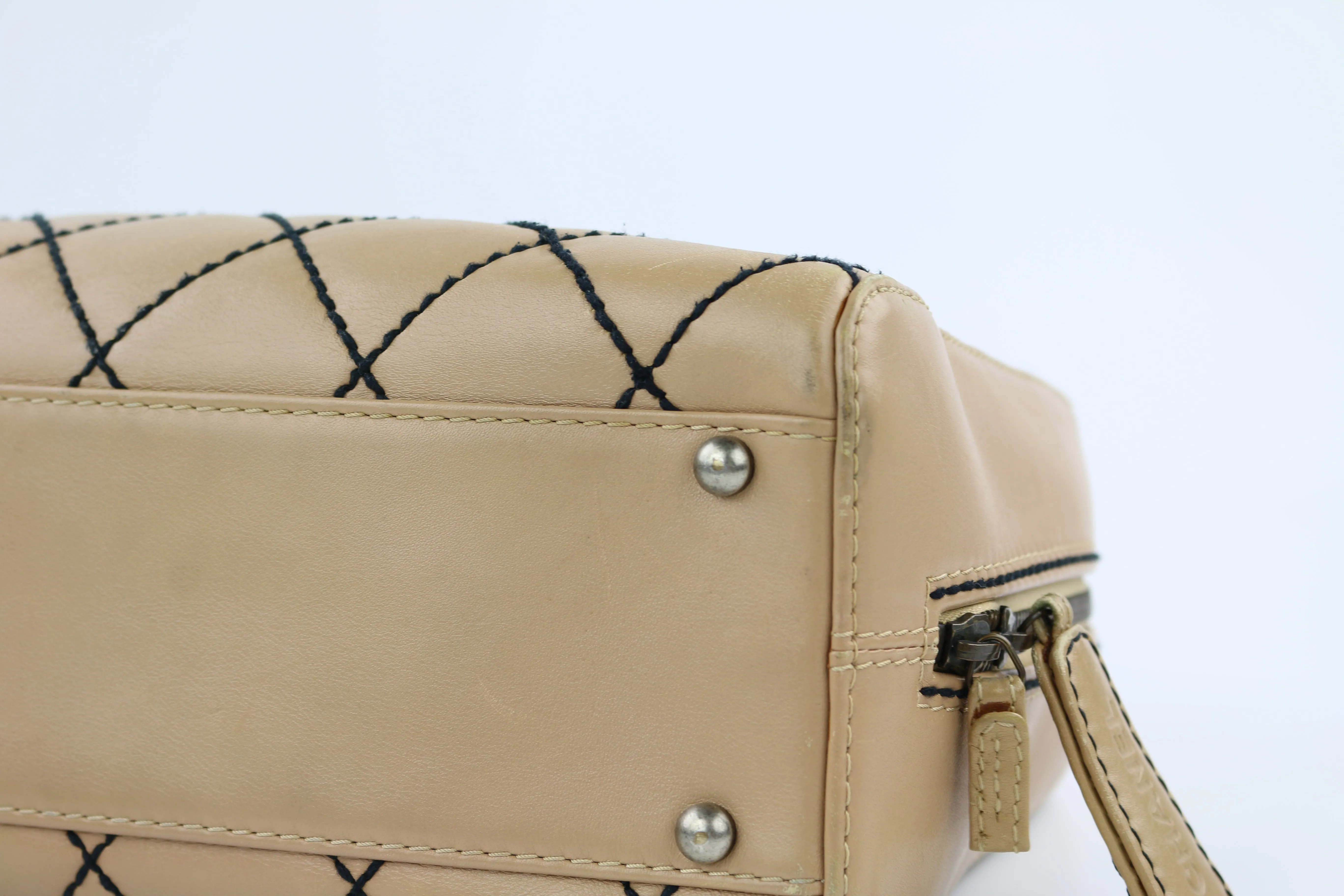 Beige Large Surpique Boston Bag