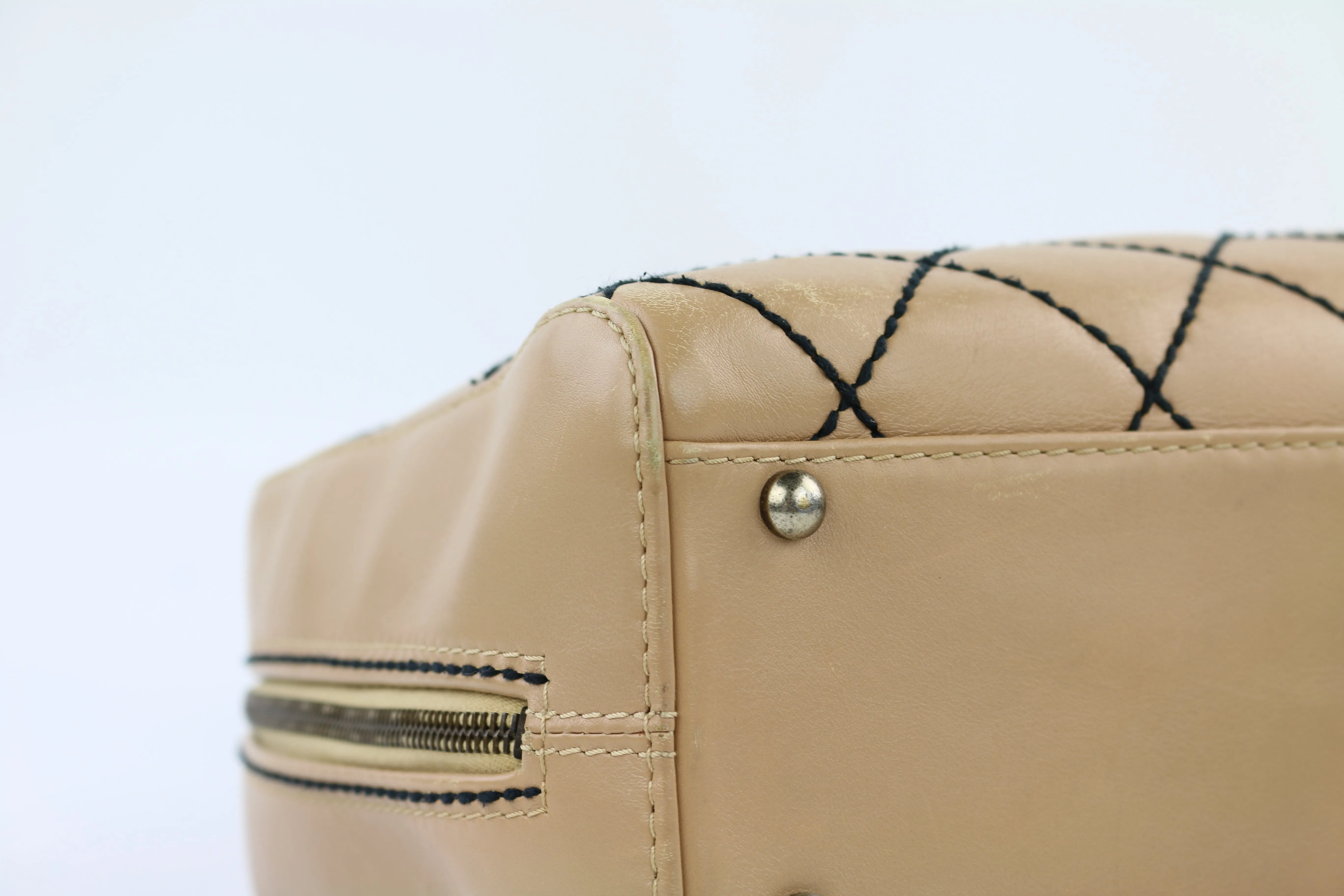 Beige Large Surpique Boston Bag