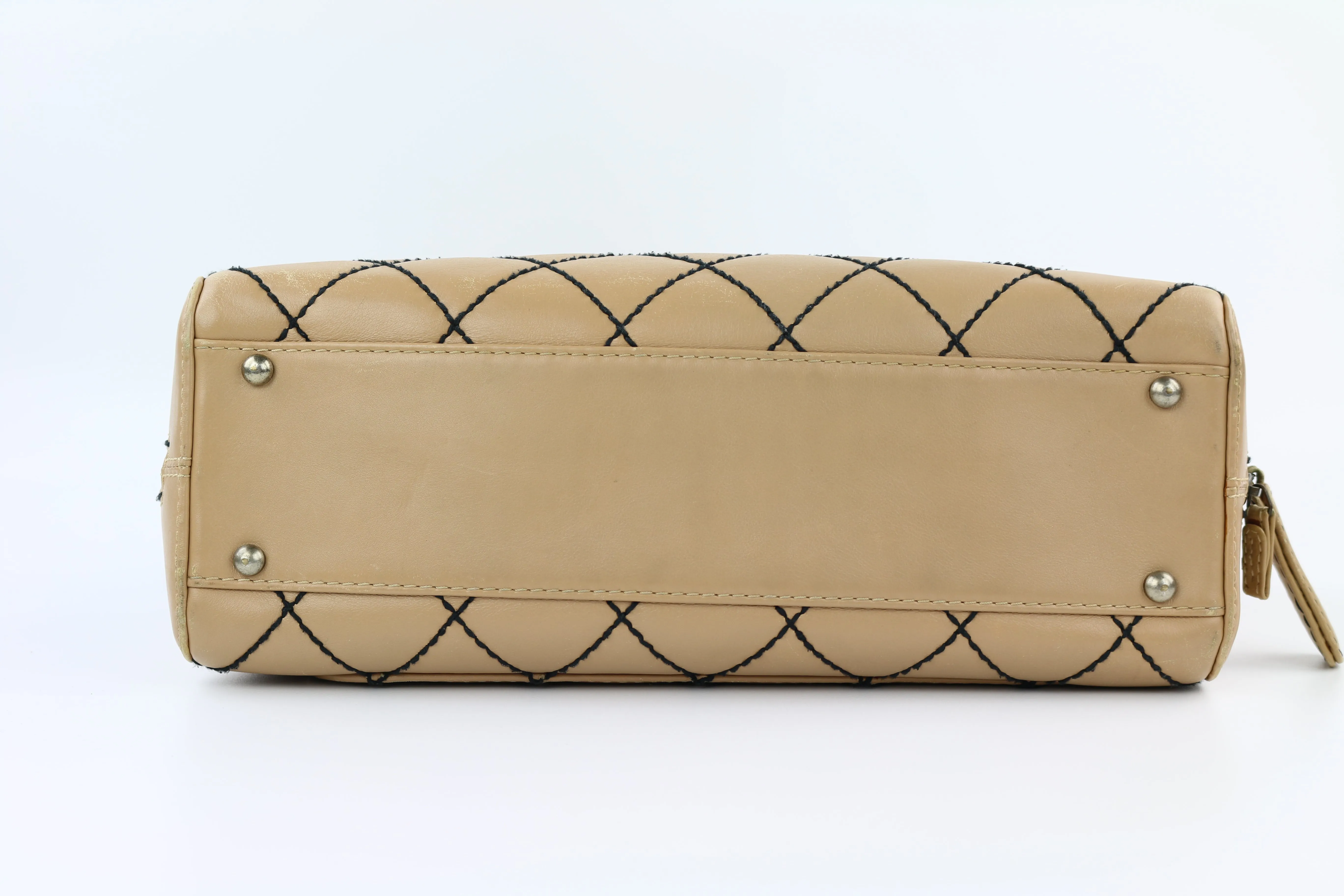 Beige Large Surpique Boston Bag