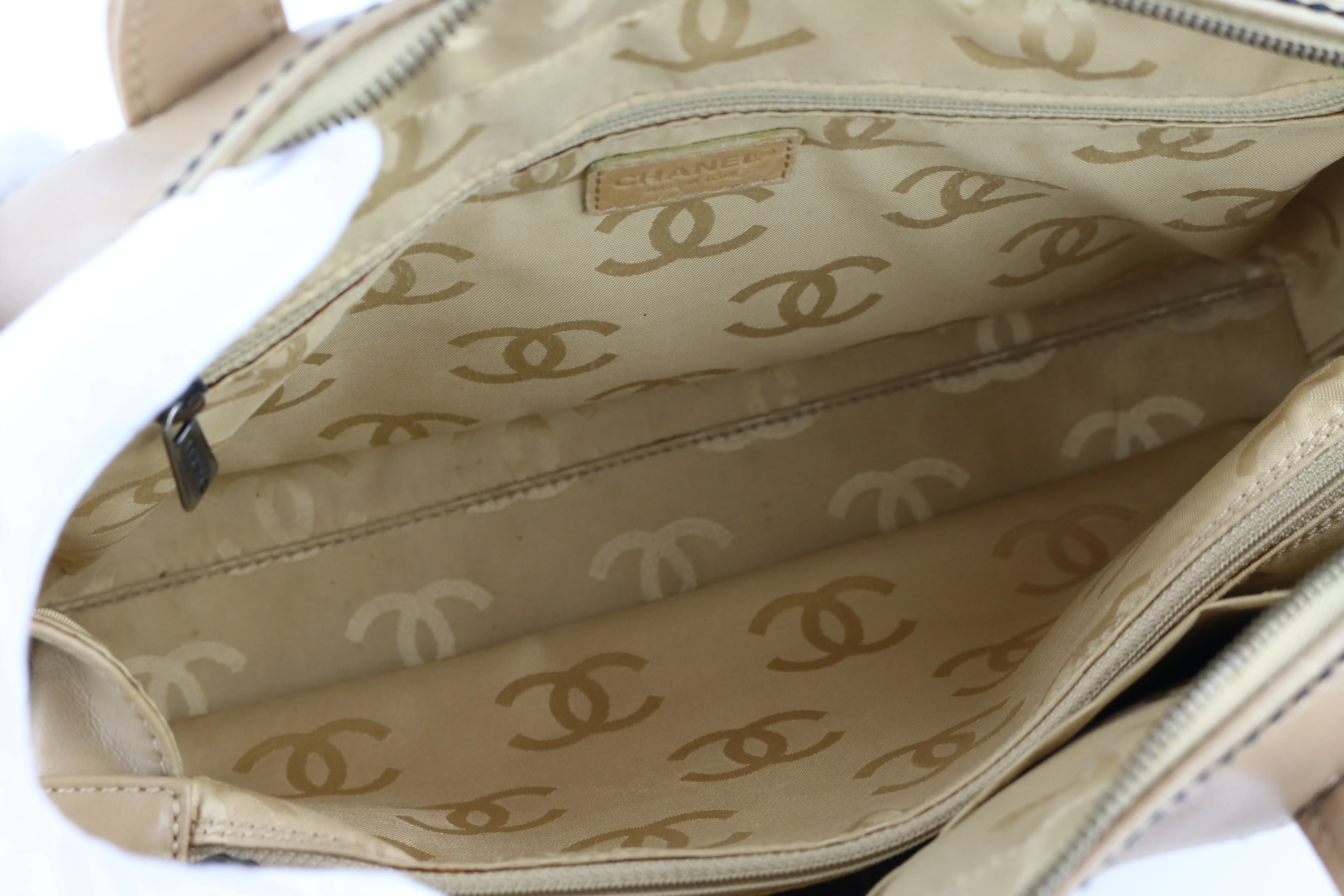 Beige Large Surpique Boston Bag