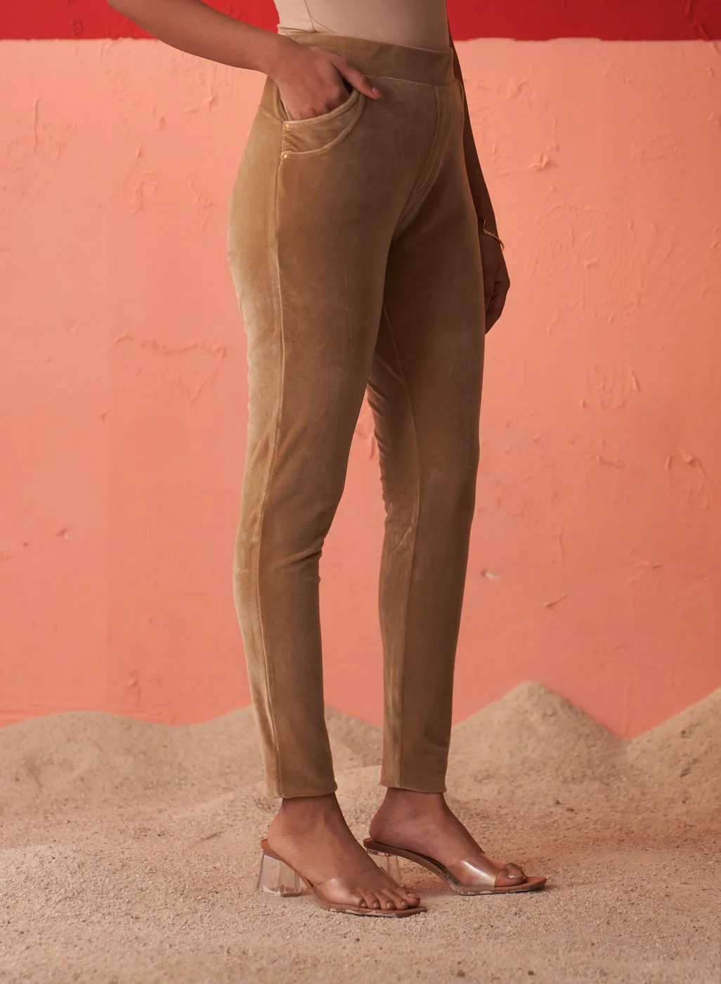 Beige Velvet Jeggings