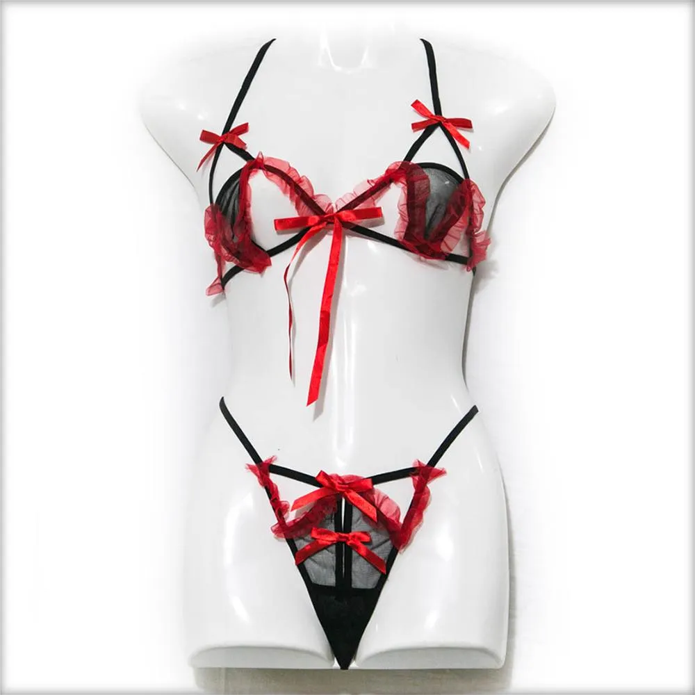 Black & Red Frill Lingerie Set