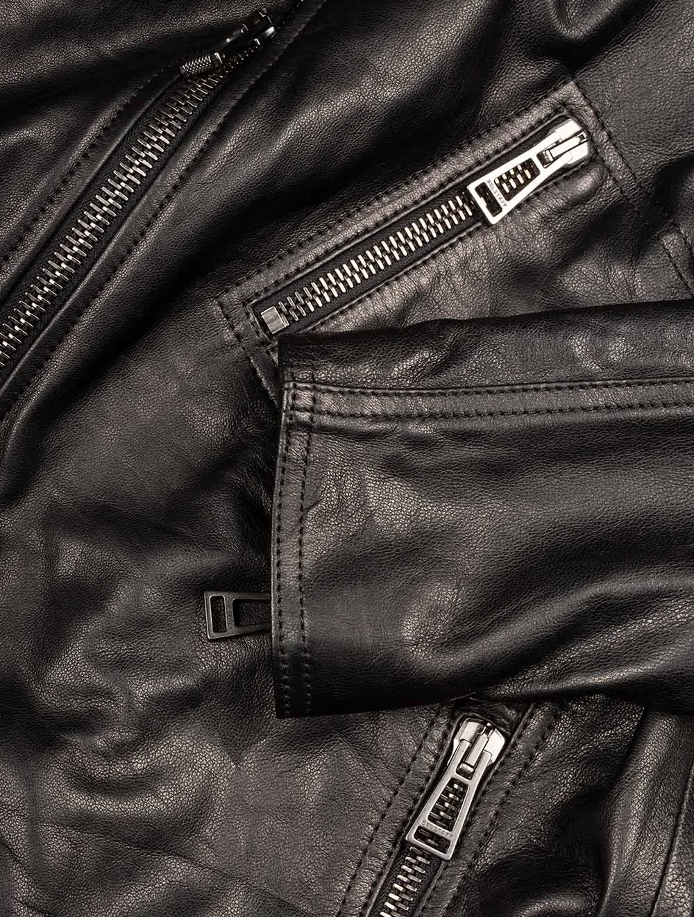 Black Leather V Racer Jacket Black