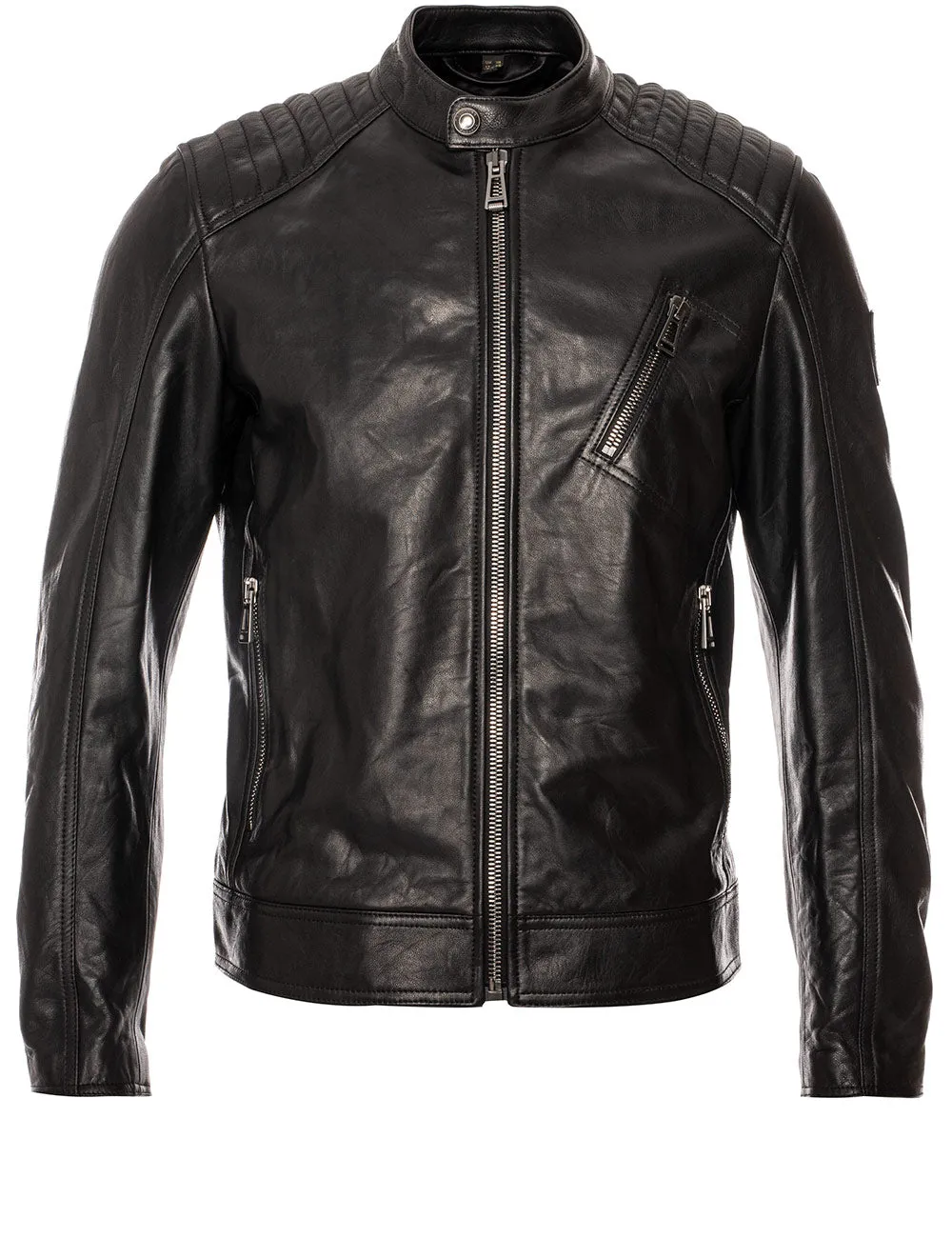 Black Leather V Racer Jacket Black