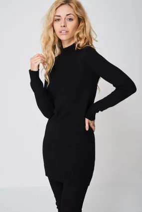 Black Ribbed Neck Jumper Dress Ex-Branded