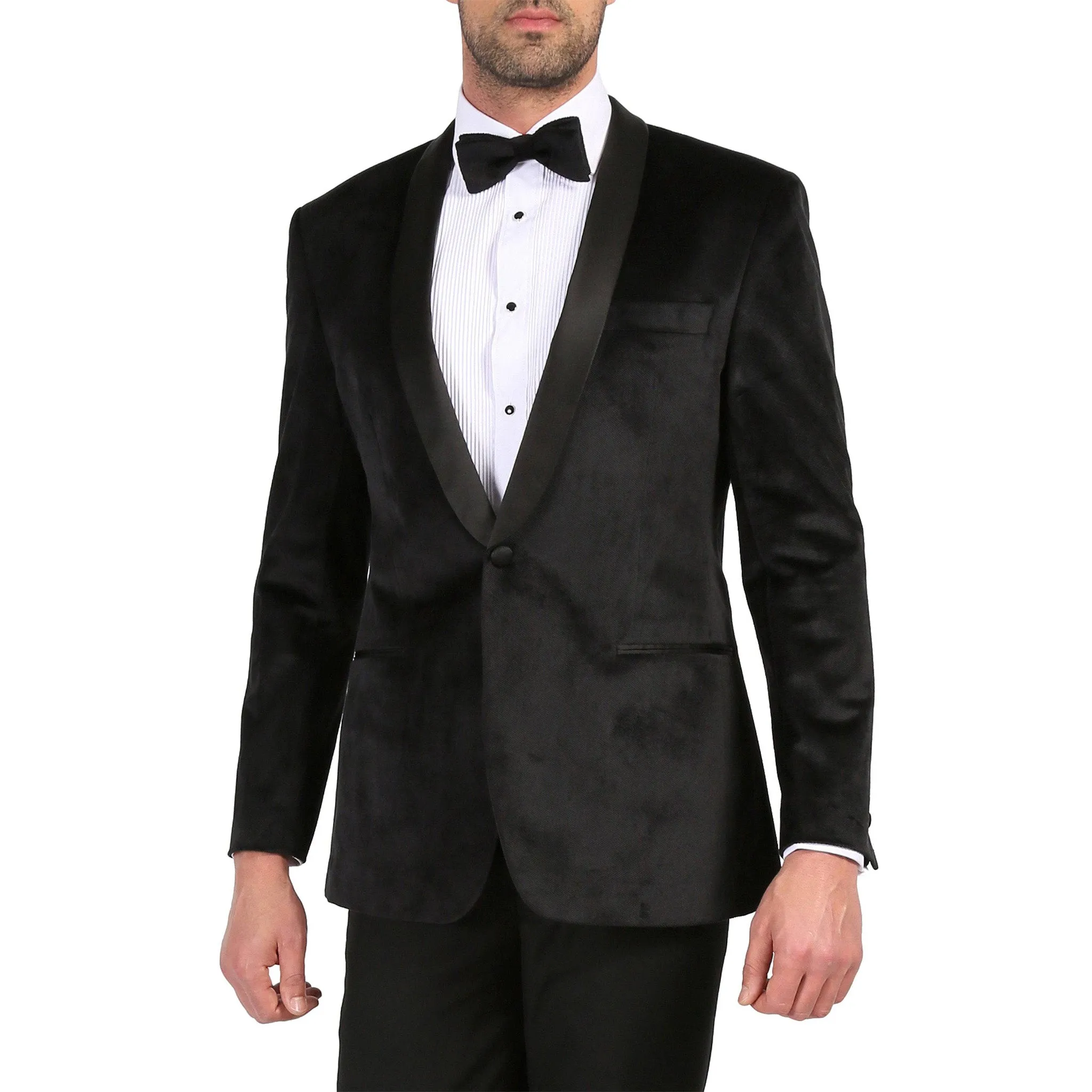 Black Slim Fit Velvet Tuxedo Blazer