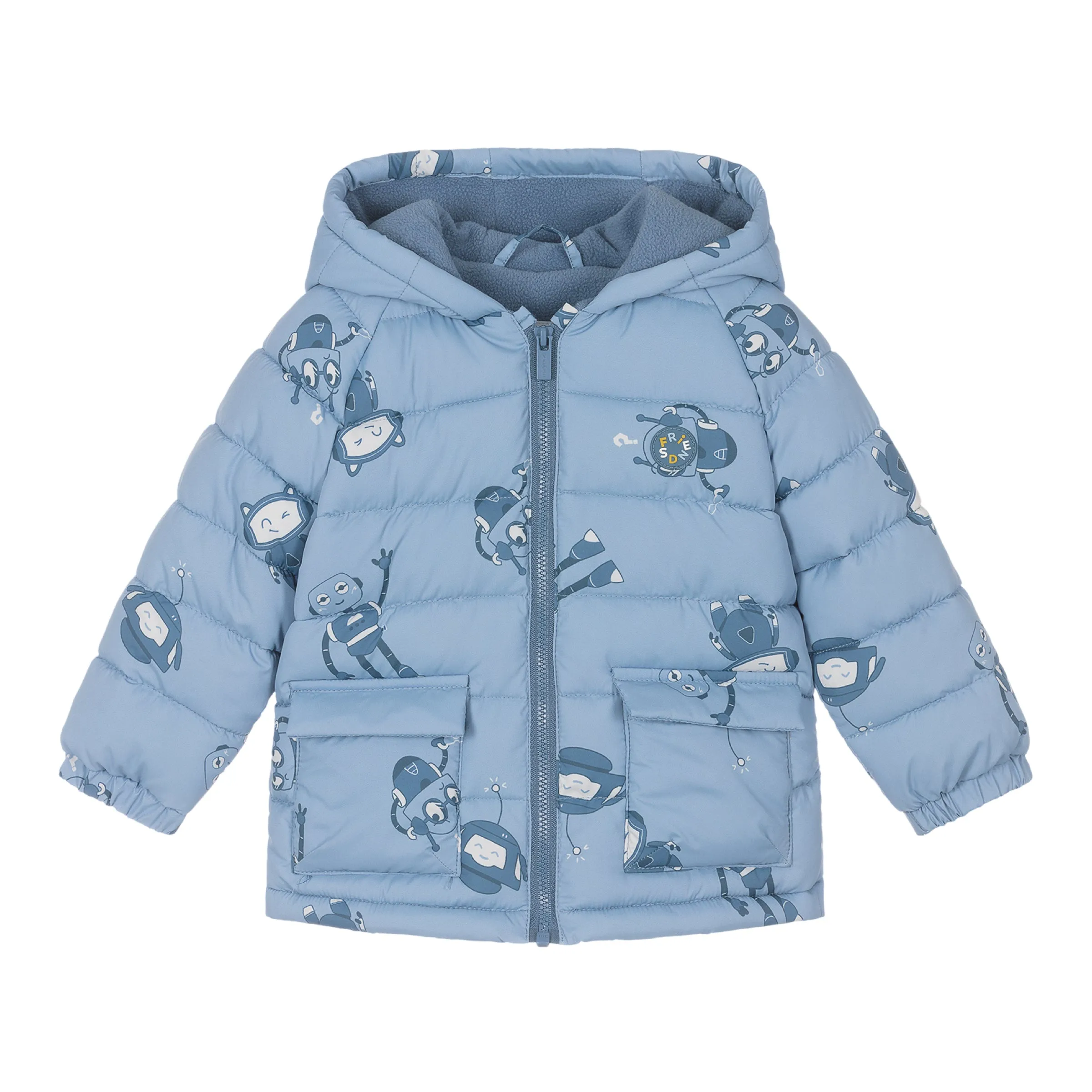 Blue Robot Print Puffer Jacket