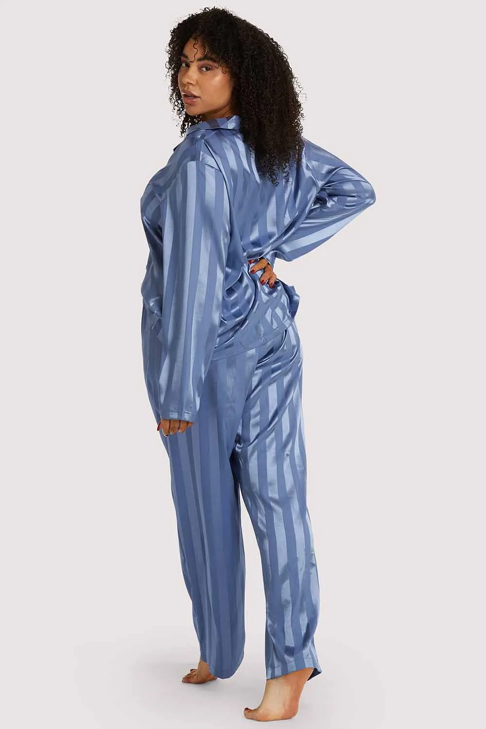 Blue Stripe Satin Pyjama Set