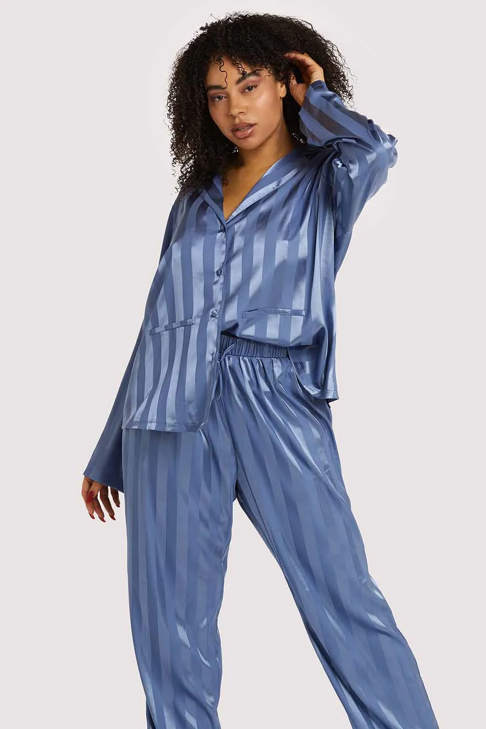 Blue Stripe Satin Pyjama Set