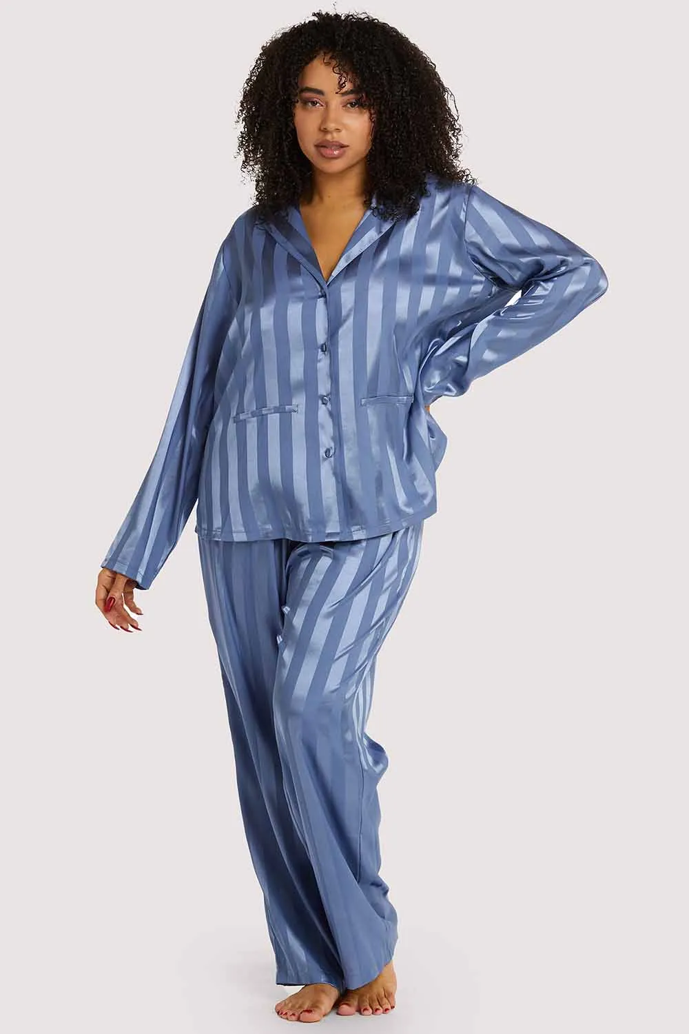 Blue Stripe Satin Pyjama Set