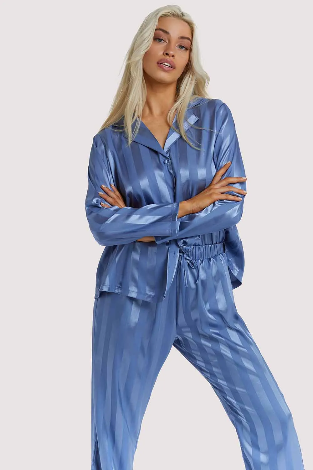 Blue Stripe Satin Pyjama Set