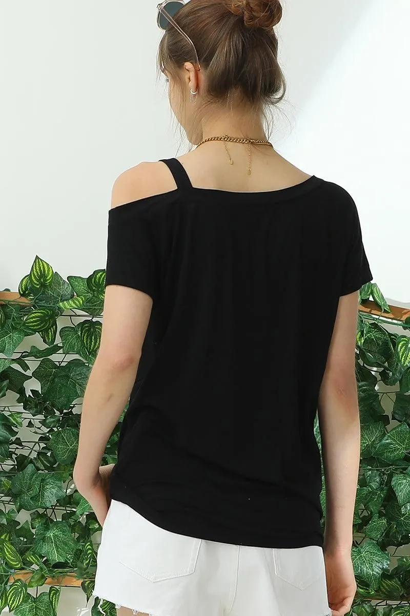 BOAT NECK MODAL SHORT SLEEVE T SHIRT TOP