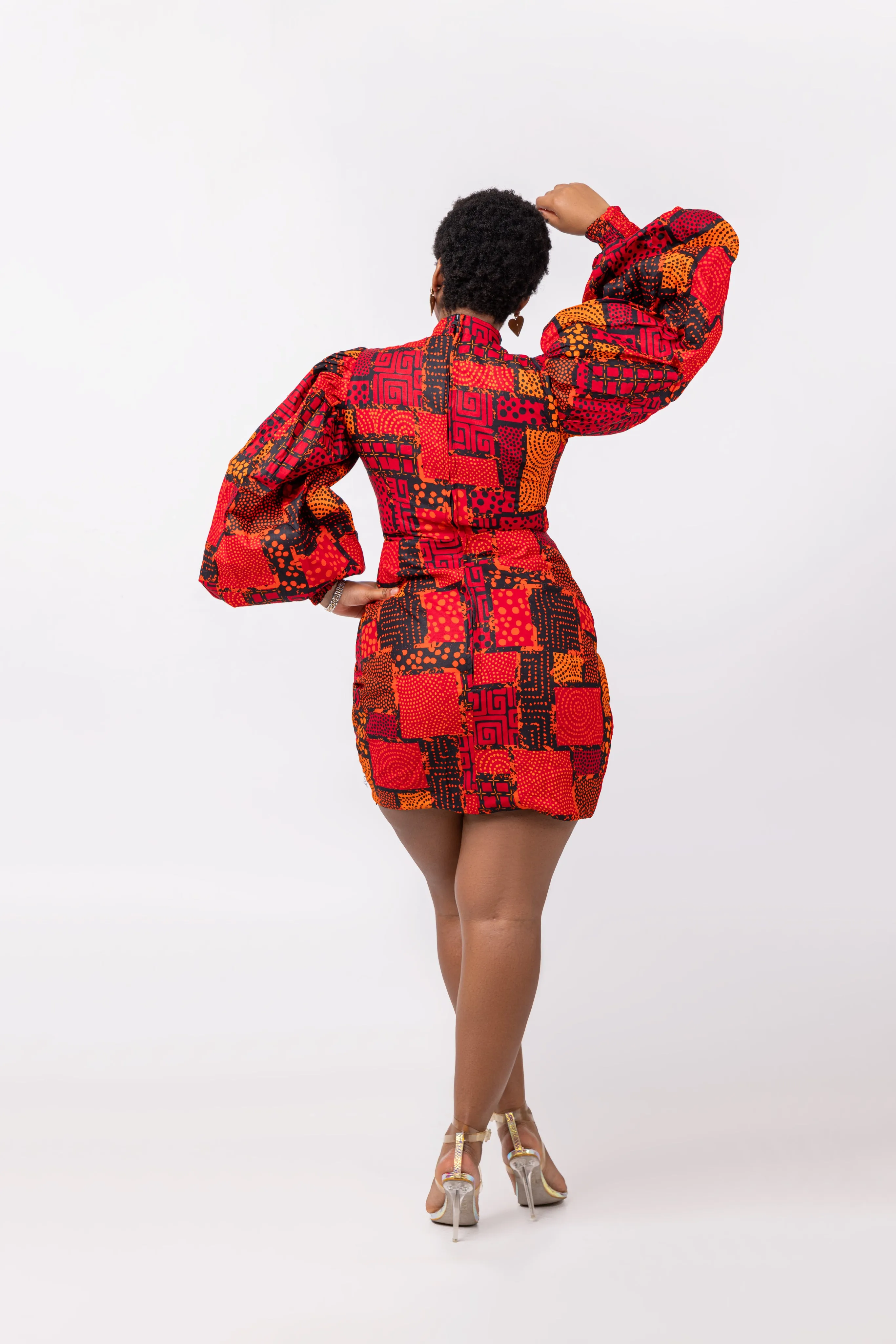 Bonnie Ankara Short Mini Dress | Red and Orange African Print