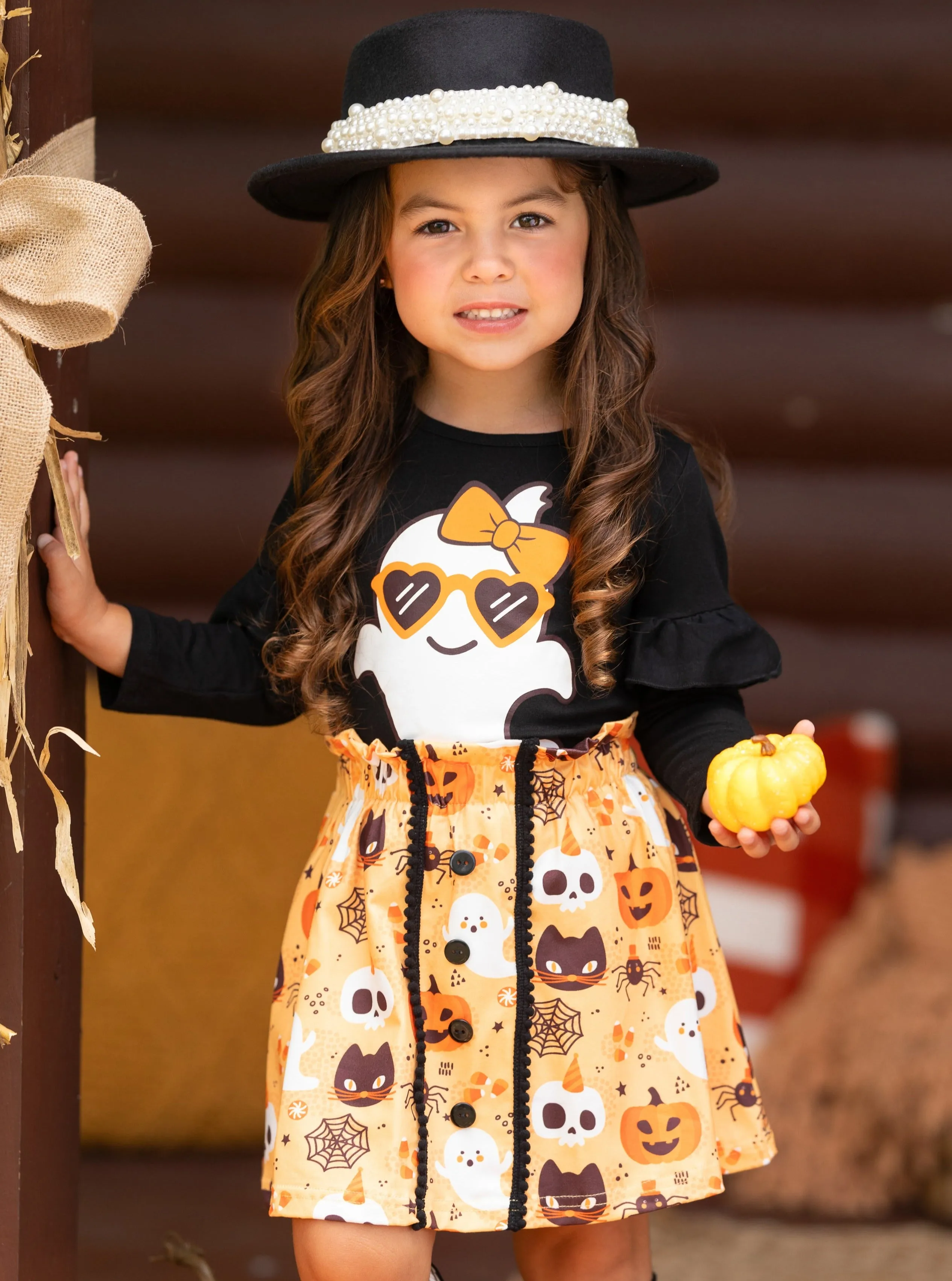 Boo, Felicia Ghost Top and Halloween Skirt Set